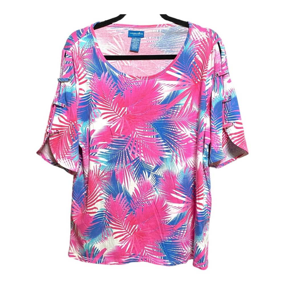 Caribbean Joe Pastel Palms Short Sleeve Cruzewear Vacation Tee XL